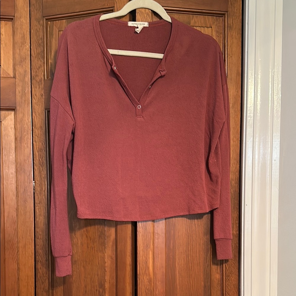 Caution To The Wind Pink Long Sleeve Polo Blouse